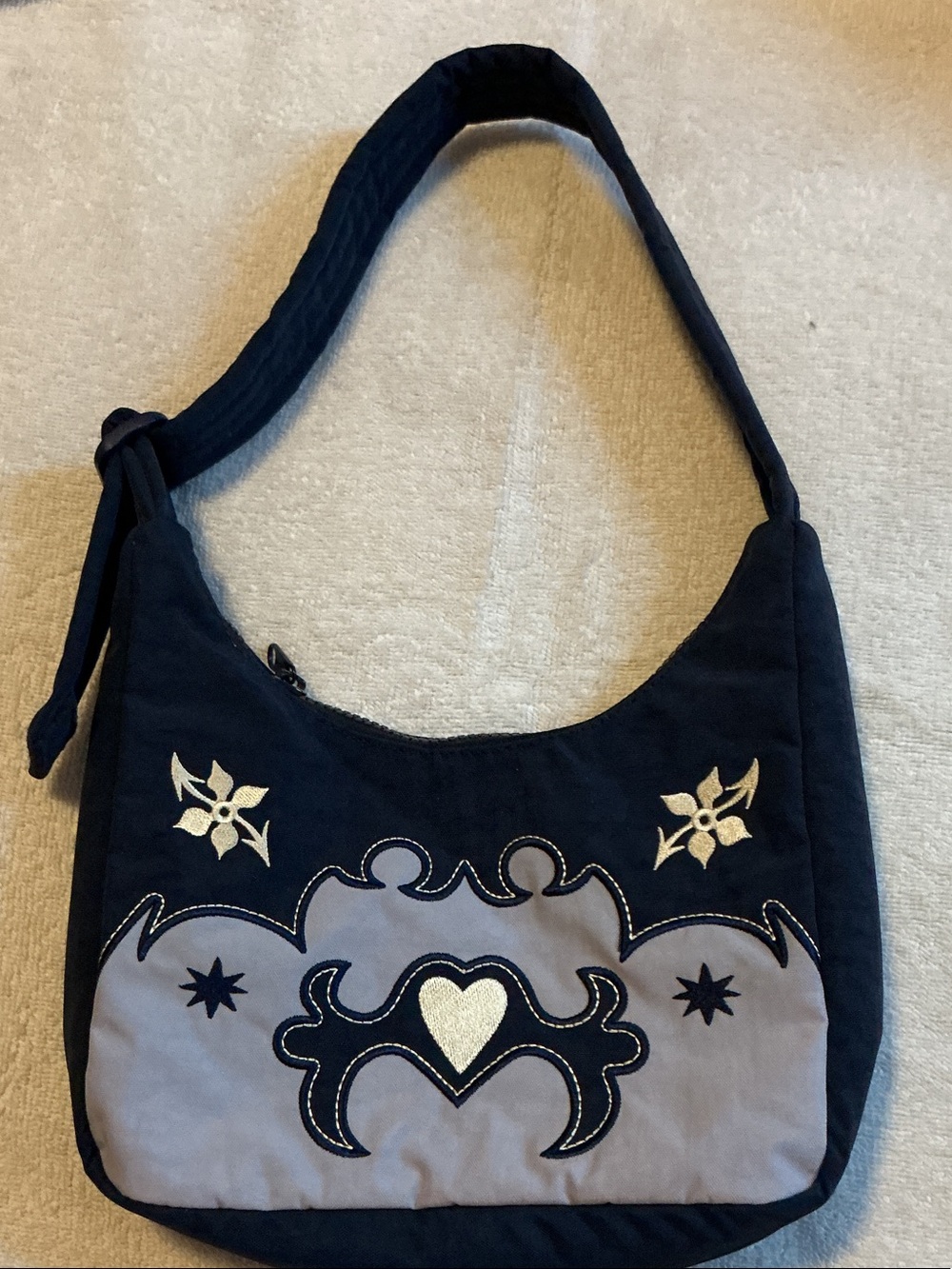 Western baggu Quilted Blue and white Heart Accent Shoulder Bag
